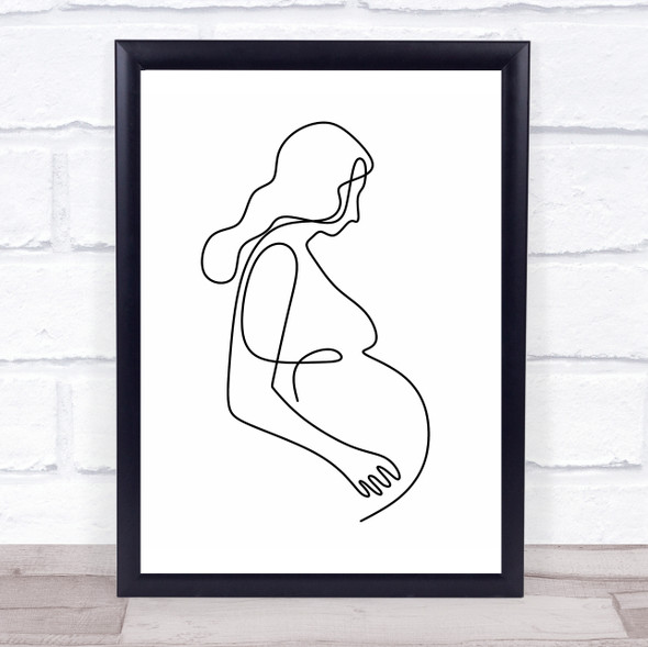 Black & White Line Art Lady Pregnant Decorative Wall Art Print