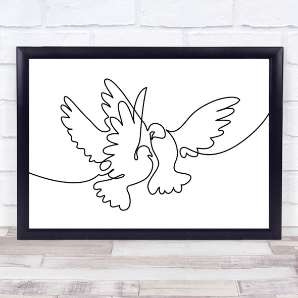 Black & White Line Art Pair Of Doves Decorative Wall Art Print