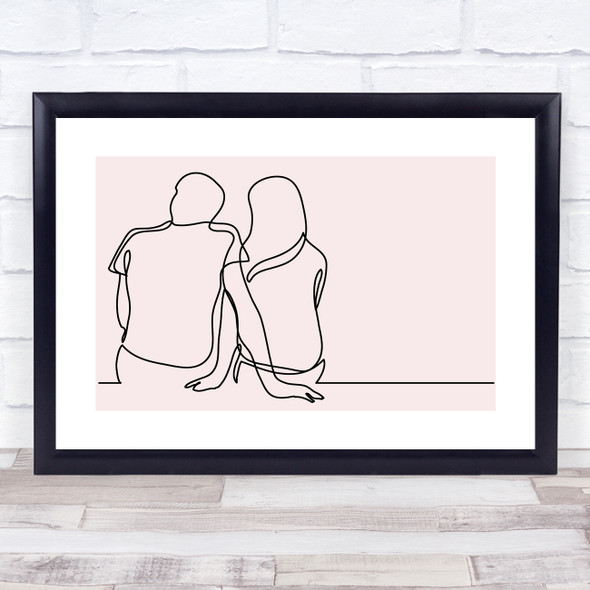 Block Colour Line Art Couple Sitting Decorative Wall Art Print