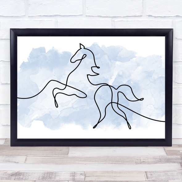 Watercolour Line Art Horse Landscape Decorative Wall Art Print