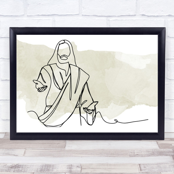 Watercolour Line Art Landscape Jesus Decorative Wall Art Print