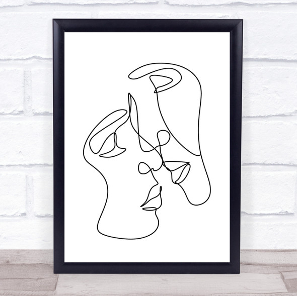 Black & White Line Art Faces Lovers Decorative Wall Art Print