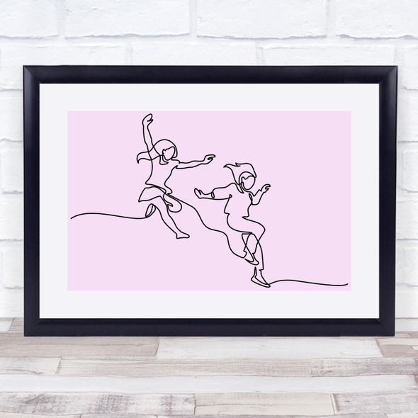 Colour Block Line Art Girls Jumping Decorative Wall Art Print