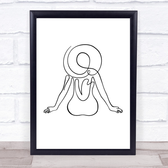 Black & White Line Art Lady In Hat Decorative Wall Art Print