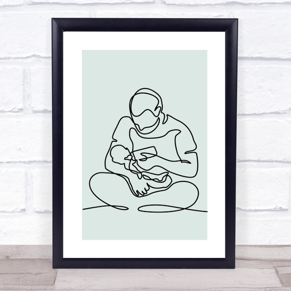 Block Colour Line Art Man And Baby Decorative Wall Art Print