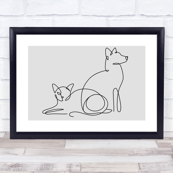 Block Colour Line Art Dog And Cat Decorative Wall Art Print