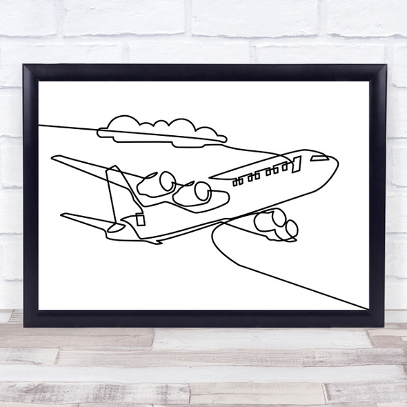 Black & White Line Art Aeroplane Decorative Wall Art Print