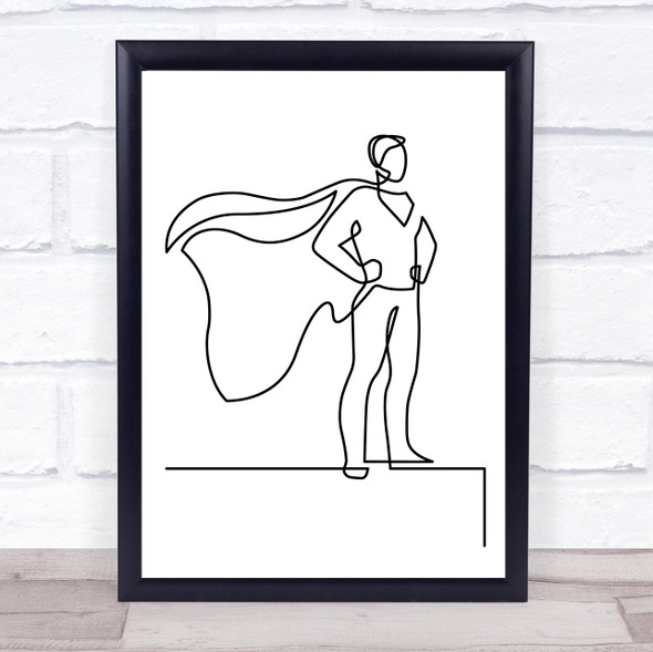 Black & White Line Art Superhero Decorative Wall Art Print