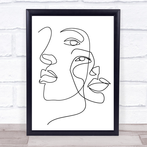 Black & White Line Art Two Faces Decorative Wall Art Print