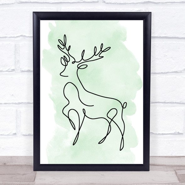 Watercolour Line Art Reindeer Decorative Wall Art Print