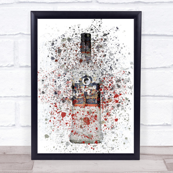 Watercolour Splatter Russian Black Vodka Bottle Decorative Wall Art Print