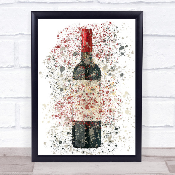 Watercolour Splatter Red Wine Bottle Decorative Wall Art Print