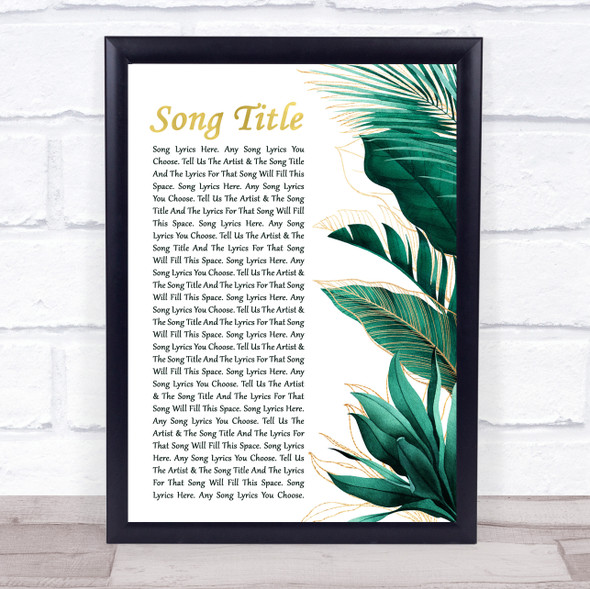 Queen You're My Best Friend Gold Green Botanical Leaves Side Script Song Lyric Print - Or Any Song You Choose