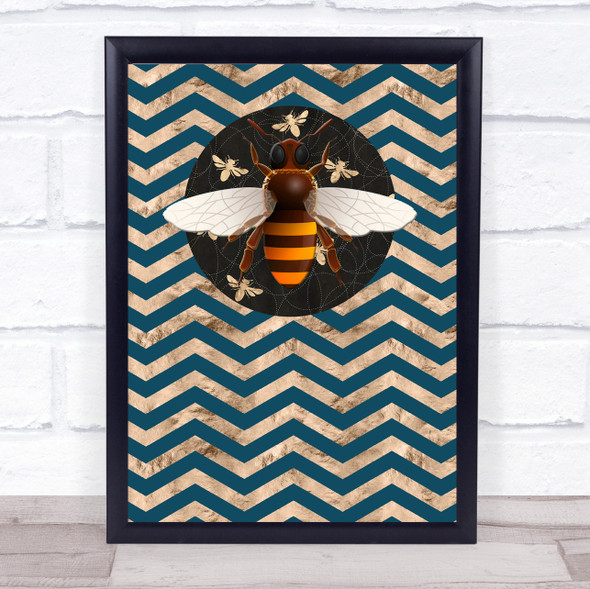 Bee Geometric Style Zigzags Large Bee Wall Art Print