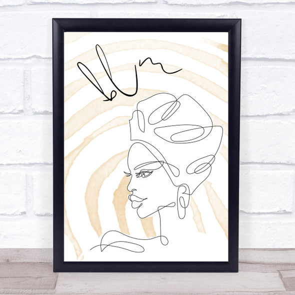 Black Lives Matter Line Drawing African Female Brown Watercolour Swirls Wall Art Print