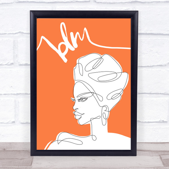 Black Lives Matter Line Drawing African Female Orange Wall Art Print