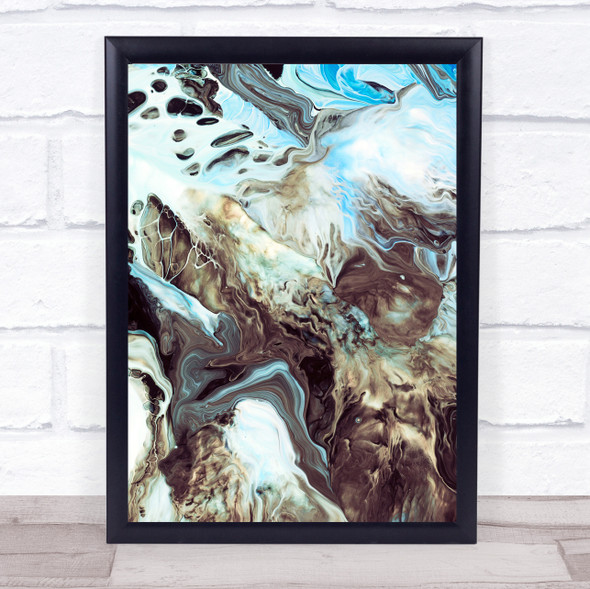 Brown & Sky Blue Marble Swirl Abstract Wall Art Print