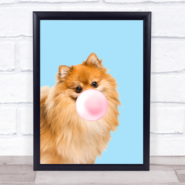 Pomeranian Colour Dog Light Blue Pink Gum Wall Art Print