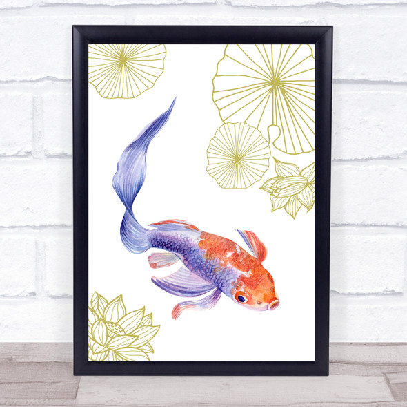 Purple Tinted Gold Fish & Gold Lilies With Lotus Wall Art Print
