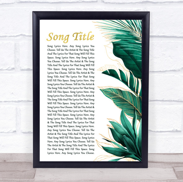 The Tokens The Lion Sleeps Tonight Gold Green Botanical Leaves Side Script Song Lyric Music Art Print - Or Any Song You Choose