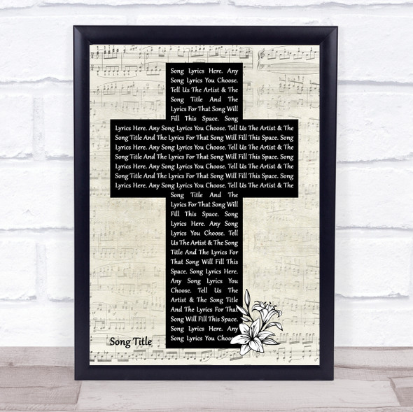 Leona Lewis Footprints In The Sand Music Script Christian Memorial Cross Song Lyric Music Art Print - Or Any Song You Choose