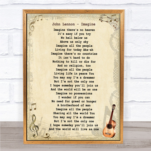 John Lennon Imagine Vintage Guitar Song Lyric Music Art Print