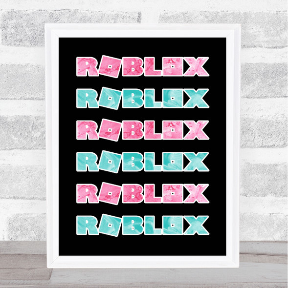 Roblox Pink & Blue Effects Logo Repeat Children's Kids Wall Art Print