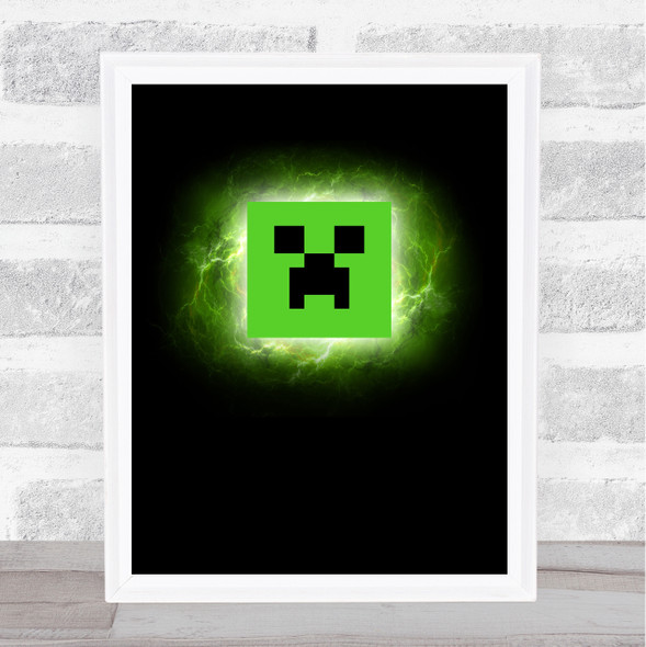 Minecraft Neon Glow Creeper Children's Kids Wall Art Print