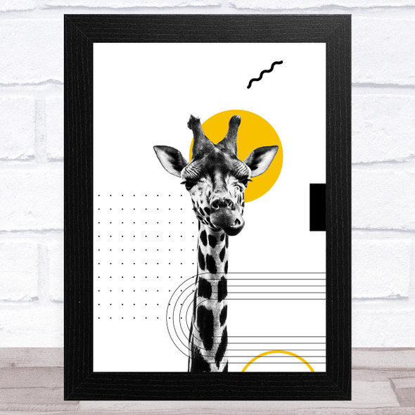 Abstract Giraffe With Black And Yellow Geometric Shapes Home Wall Art Print
