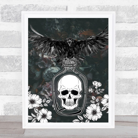 Raven On Jar With Skull Gothic Home Wall Art Print