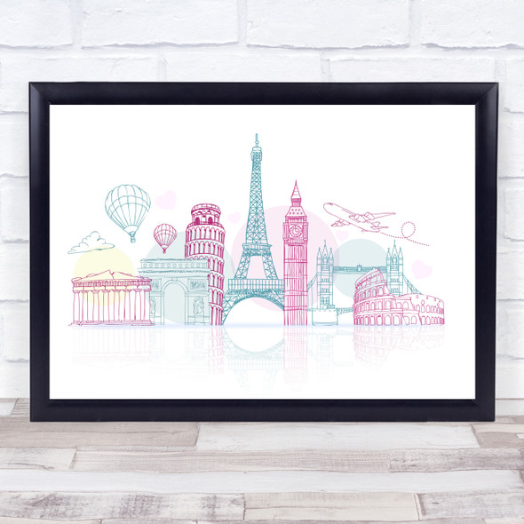 Famous Places Of Europe Colourful Home Wall Art Print
