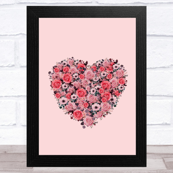 Flowers Heart On Pink Background Home Wall Art Print