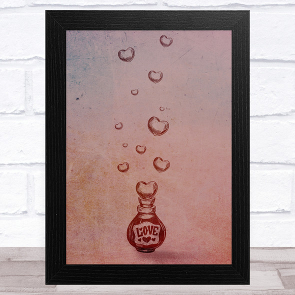 Love Bottle With Floating Hearts Home Wall Art Print