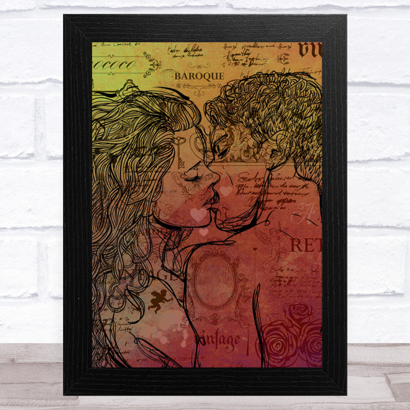 Kissing Young Couple Vintage Home Wall Art Print