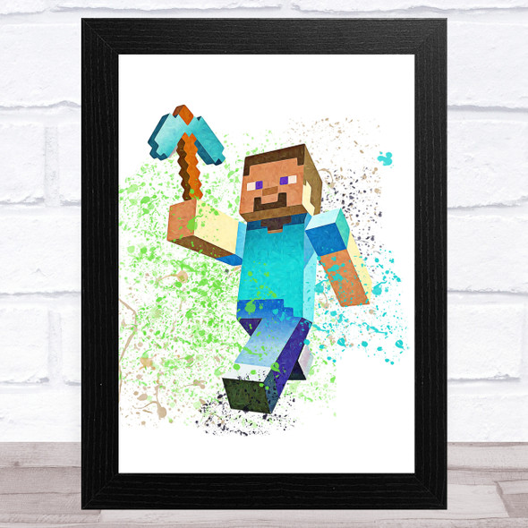 Minecraft Steve Splatter Art Children's Kids Wall Art Print