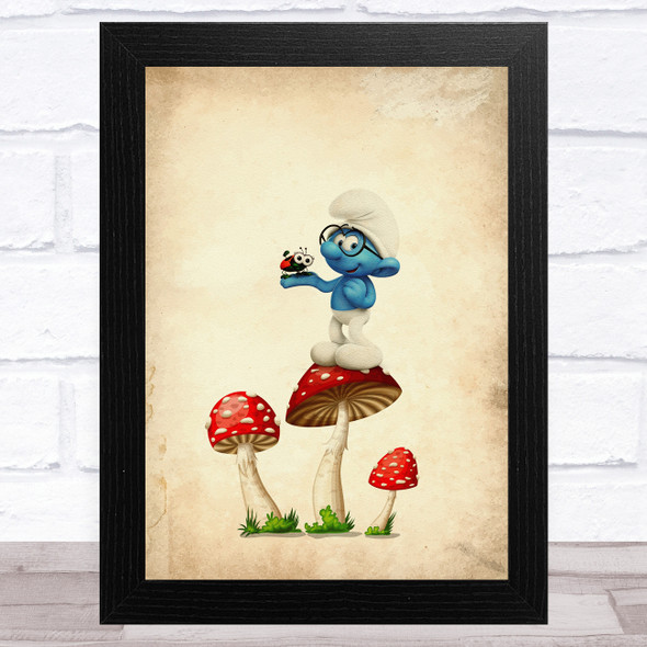 Brainy Smurf Vintage Mushroom The Smurfs Children's Kid's Wall Art Print