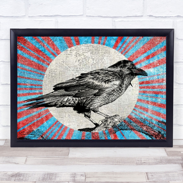 Retro Colour Burst Hand Drawn Crow Gothic Wall Art Print