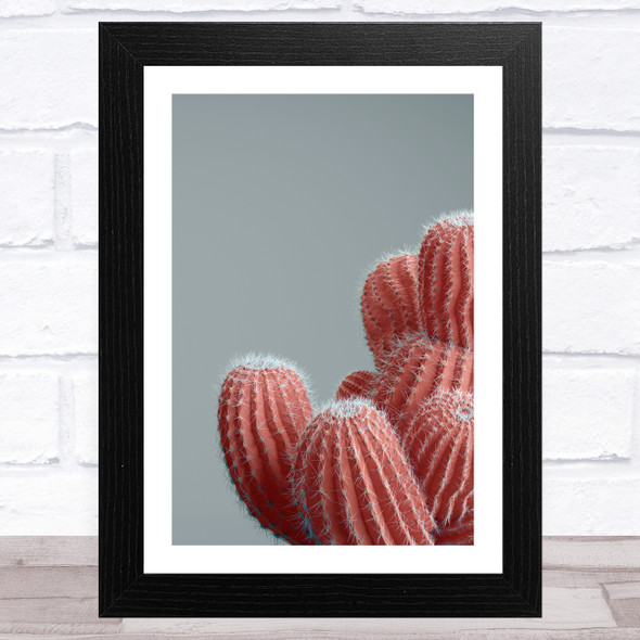 Red Cactus On Grey Background Wall Art Print