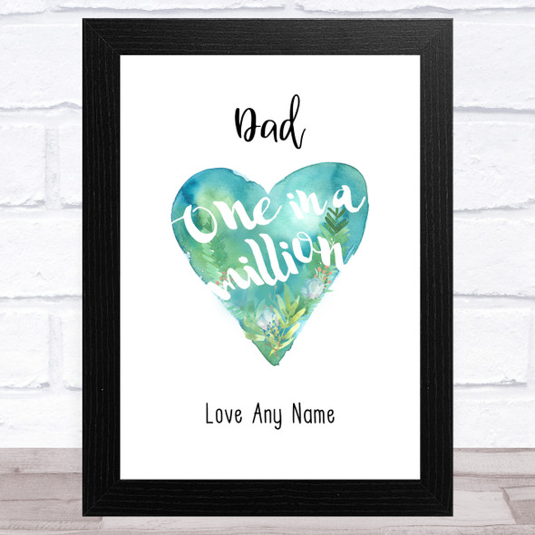 Dad One In A Million Watercolour Heart Personalised Father's Day Gift Print