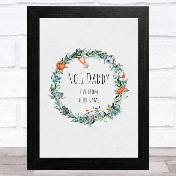 No.1 Daddy Wreath Personalised Dad Father's Day Gift Wall Art Print