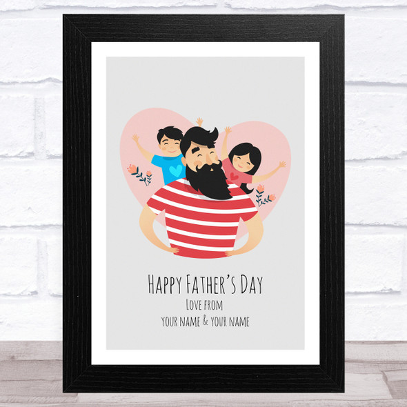 Dad, Son & Daughter Design 1 Personalised Dad Father's Day Gift Wall Art Print