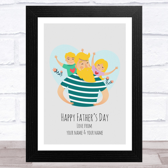 Dad, Son & Daughter Design 3 Personalised Dad Father's Day Gift Wall Art Print