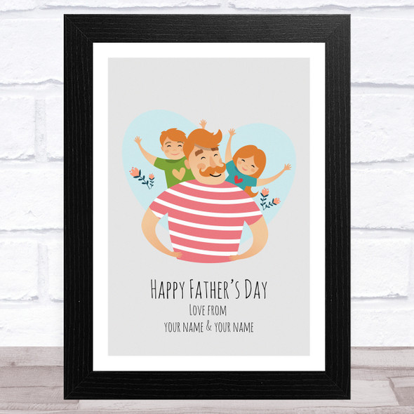 Dad, Son & Daughter Design 4 Personalised Dad Father's Day Gift Wall Art Print