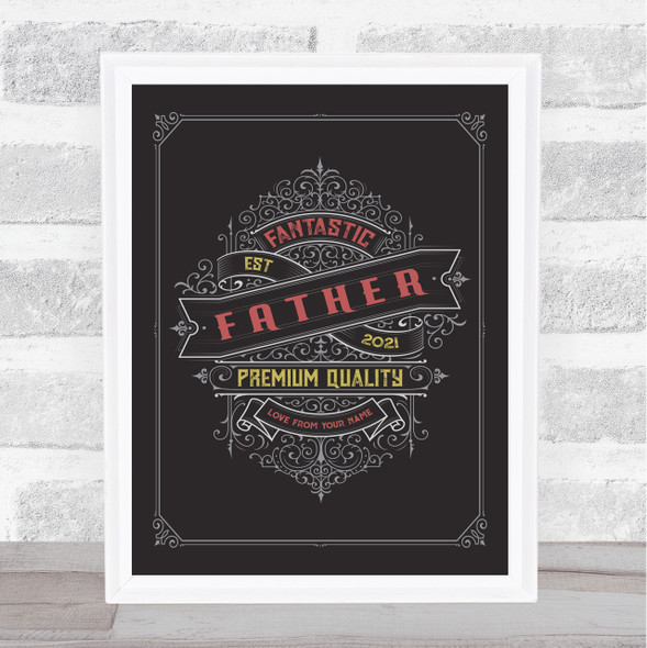 Fantastic Father Est Year Personalised Dad Father's Day Gift Wall Art Print