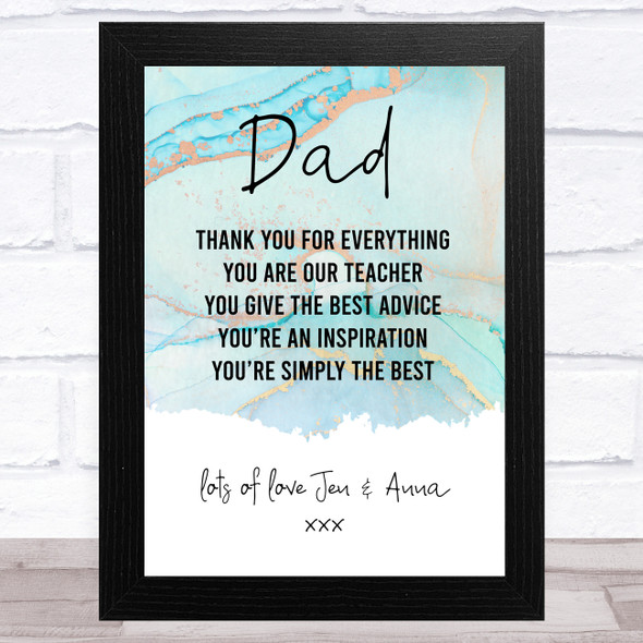 Thank You Dad Marble Personalised Dad Father's Day Gift Wall Art Print