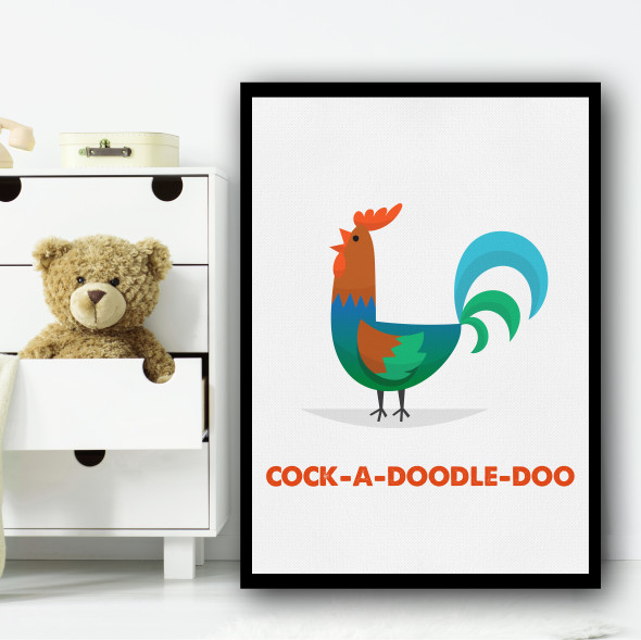 Rooster Cartoon Simple Wall Art Print