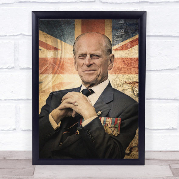 Prince Philip Union Jack Flag Vintage Fade Wall Art Print