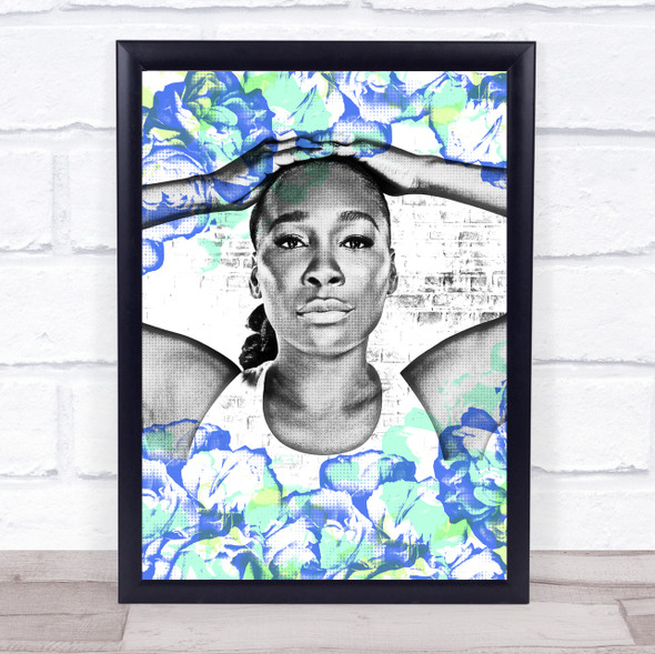 Serena Williams Grunge Blue Green Floral Wall Art Print