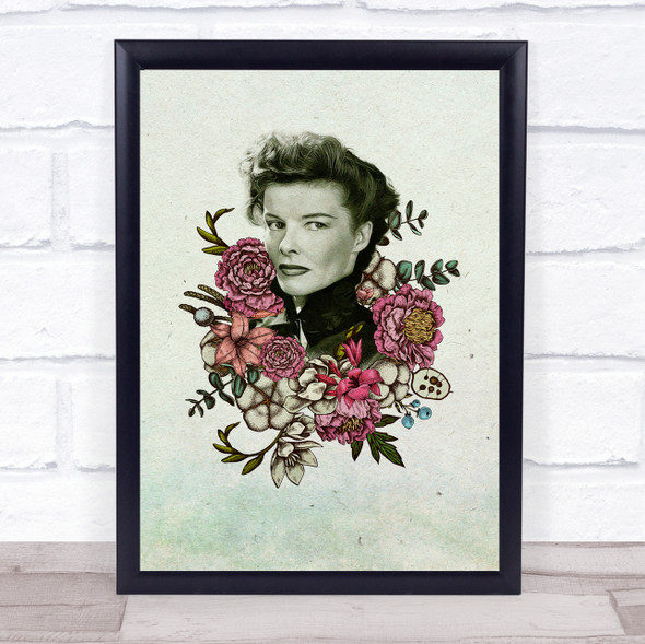Katharine Hepburn Vintage Tattoo Floral Wall Art Print