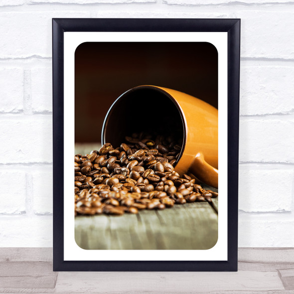 Coffee Mug With Spilled Beans Photograph Wall Art Print